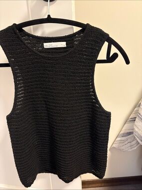 OAK + FORT Black Open-Weave Sleeveless Knit Tank
